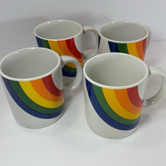 RAINBOW Coffee Mug Korea FTDA Especially For You 1984 Vintage Retro Set Of 4 - Picture 2 of 6